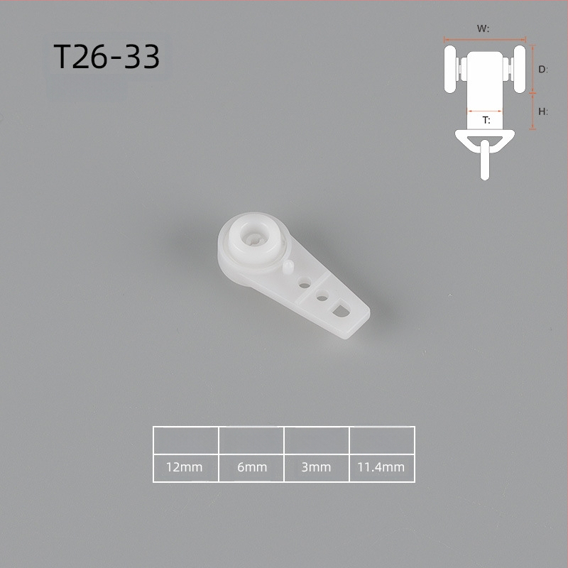 Aizkaru rievu ritināšanas aksesuāri, modelis T26-33; materiāls PE + nerūsējošs tērauds; piemērots karājamiem aizkariem; pielāgota apstrāde