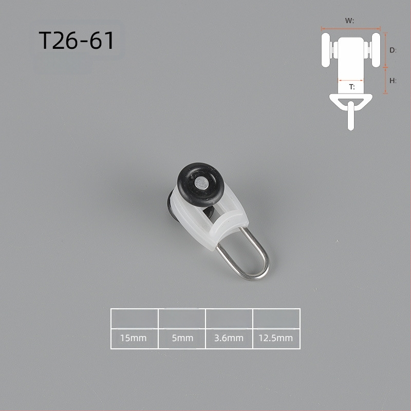Aizkaru rievu ritināšanas aksesuāri, modelis T26-33; materiāls PE + nerūsējošs tērauds; piemērots karājamiem aizkariem; pielāgota apstrāde