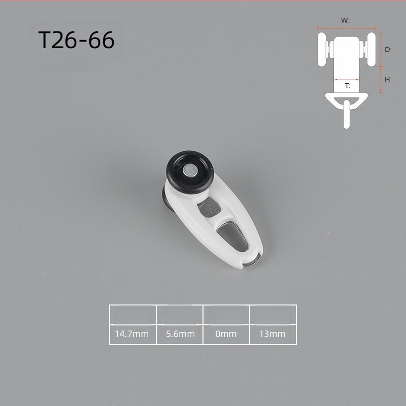 Aizkaru rievu ritināšanas aksesuāri, modelis T26-33; materiāls PE + nerūsējošs tērauds; piemērots karājamiem aizkariem; pielāgota apstrāde