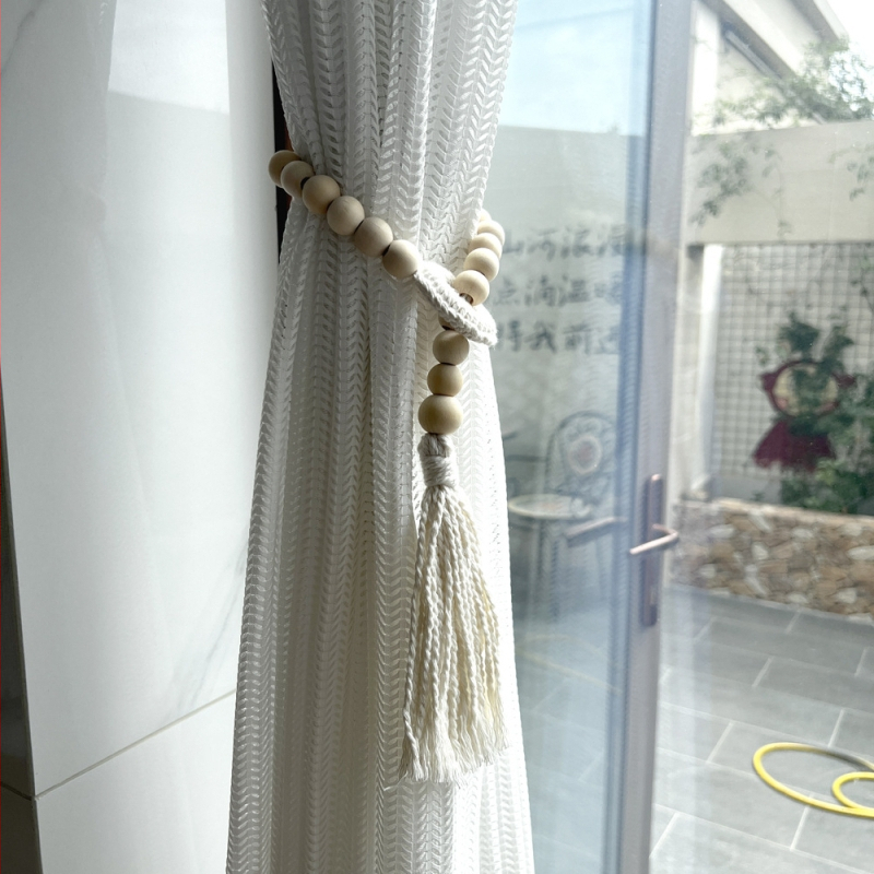 Carant 2 iepakojumi Eiropas stila dekoratīvā aizkaru aukla ar šķipsnām un koka pērlēm, kokvilnas aukla aizkariem, pielānojama