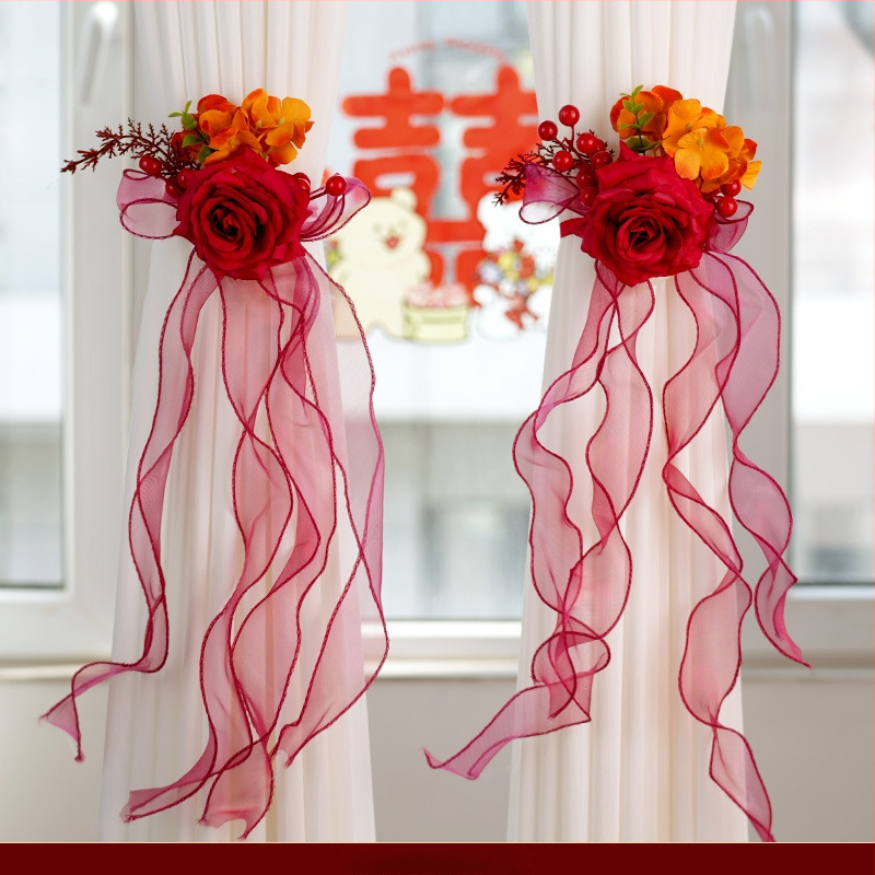 Kāzu istabas dekors: aizkarti aizkars ar dubulto laimes piekari; Materiāls: lentīte; Zīmols: Flower spark red; Preces kods: 2015712; Iepakojums: Opp bag