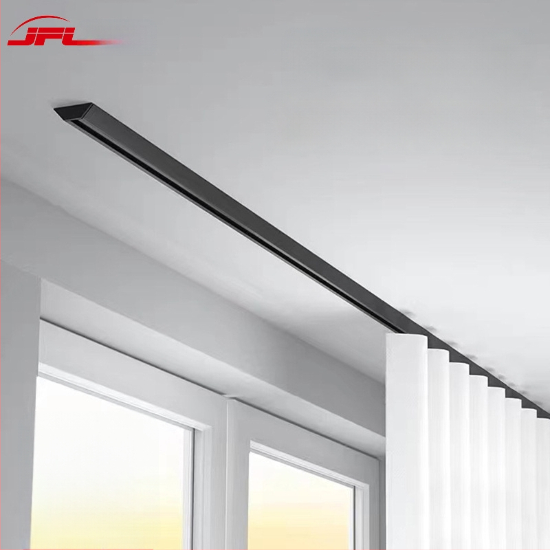 JFL-V01 Īss alumīnija aizkaru sliede, slēpts V-veida dizains, viegls luksusa uzstādīšanas komplekts ar blīvi, rullīti un līmi