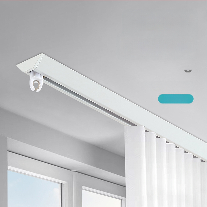 JFL-V01 Īss alumīnija aizkaru sliede, slēpts V-veida dizains, viegls luksusa uzstādīšanas komplekts ar blīvi, rullīti un līmi