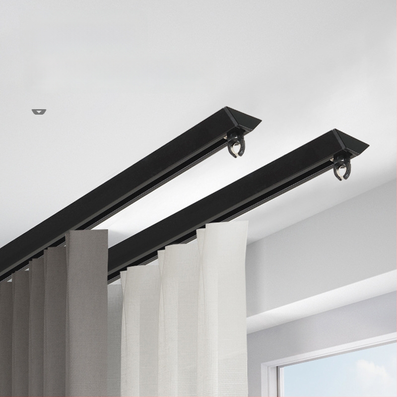 JFL-V01 Īss alumīnija aizkaru sliede, slēpts V-veida dizains, viegls luksusa uzstādīšanas komplekts ar blīvi, rullīti un līmi