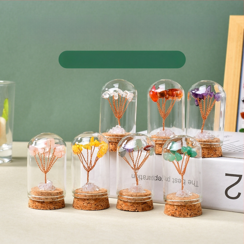 Krištolo pinigų medis – šiurkštūs kristalai, šiuolaikinis minimalistinis stilius, tinkamas dovanai, kartoninė pakuotė