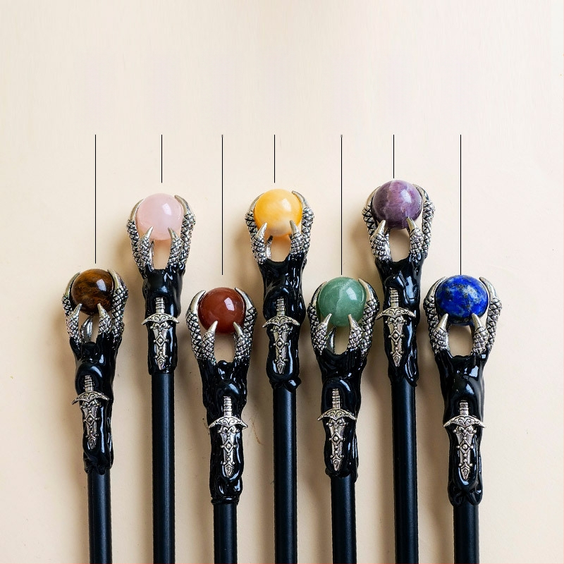 Drakono nagų lazdelė su krištolo rutuliu — neapdorotas akmuo, Runyangshi, krištolo rutulio kategorija, PP maišelis pakuotė, šiuolaikinis minimalistinis stilius