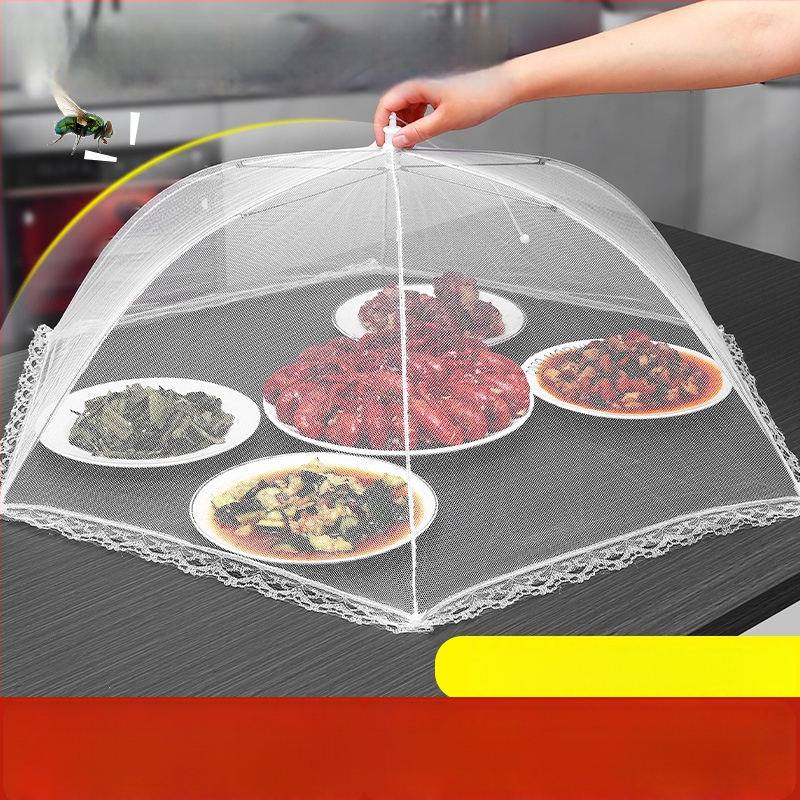 Sulankstomas maisto uždengimo dangtis su metalo tinkleliu — nuo musių, daugiafunkcinis, šiuolaikiškas dizainas