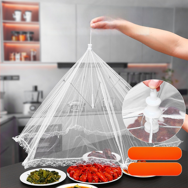 Sulankstomas maisto uždengimo dangtis su metalo tinkleliu — nuo musių, daugiafunkcinis, šiuolaikiškas dizainas