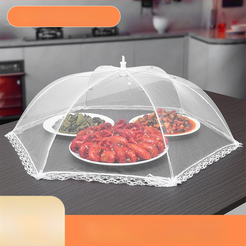 Sulankstomas maisto uždengimo dangtis su metalo tinkleliu — nuo musių, daugiafunkcinis, šiuolaikiškas dizainas