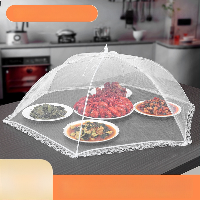 Sulankstomas maisto uždengimo dangtis su metalo tinkleliu — nuo musių, daugiafunkcinis, šiuolaikiškas dizainas