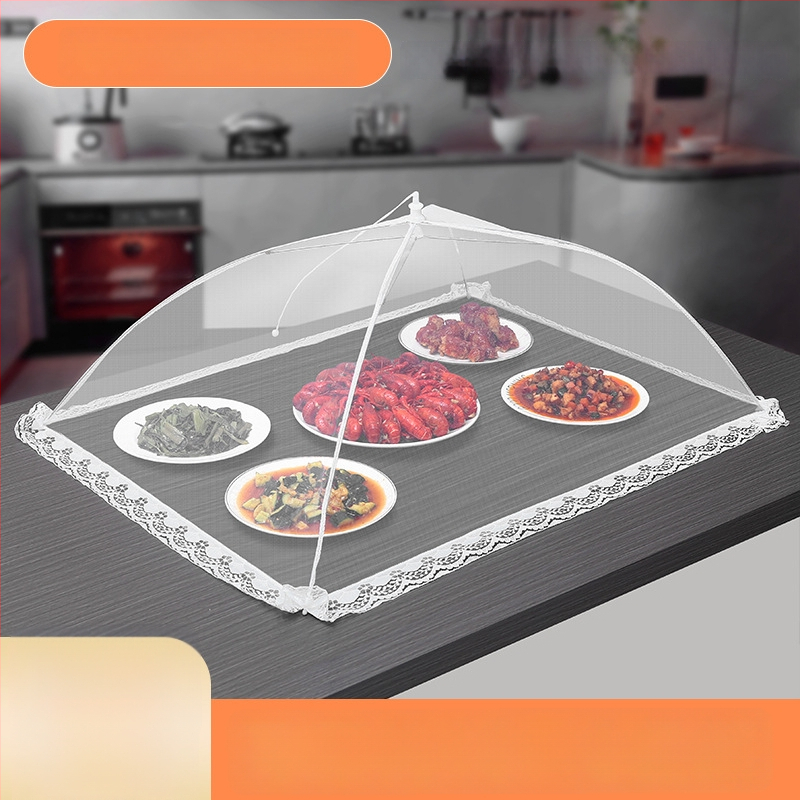 Sulankstomas maisto uždengimo dangtis su metalo tinkleliu — nuo musių, daugiafunkcinis, šiuolaikiškas dizainas