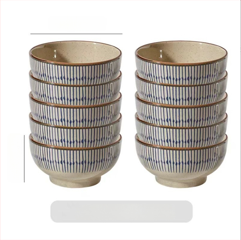 Keraminių dubenėlių komplektas su dryžiais, apvalios formos, šiuolaikinio minimalistinio stiliaus, tinkama mikrobangų krosnelei