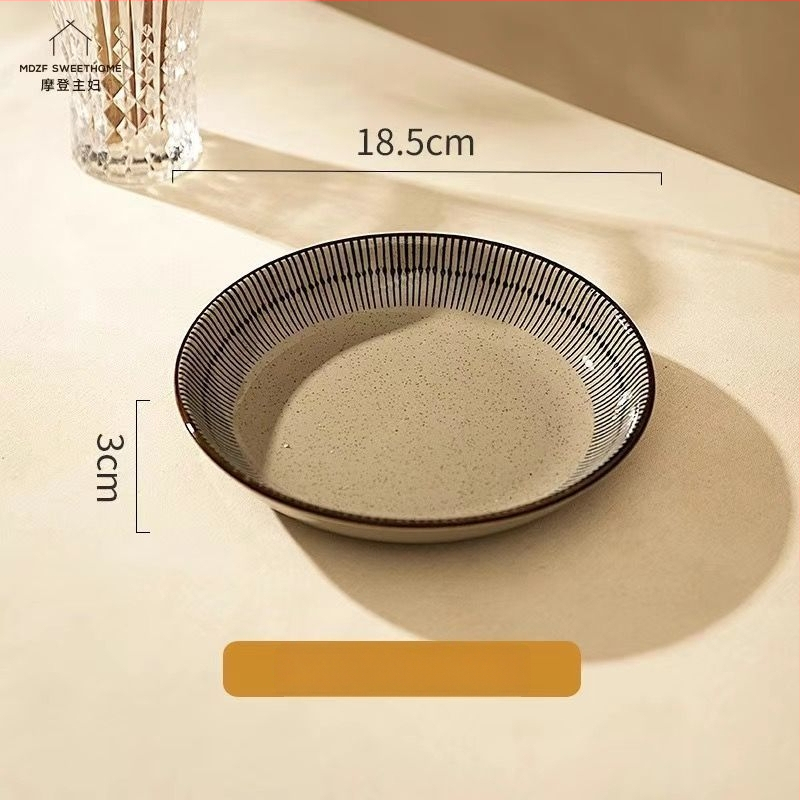 Keraminių dubenėlių komplektas su dryžiais, apvalios formos, šiuolaikinio minimalistinio stiliaus, tinkama mikrobangų krosnelei