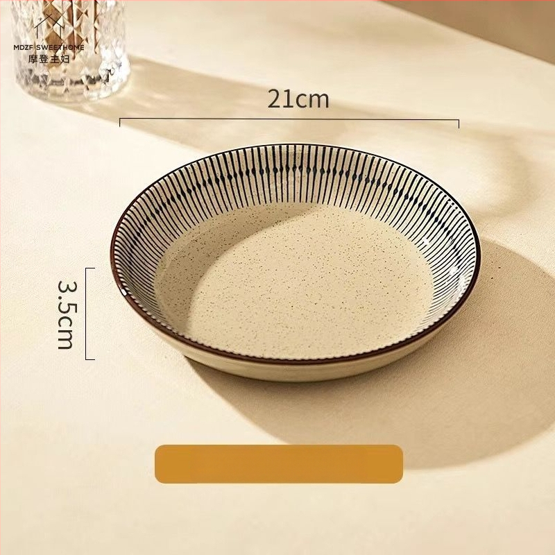 Keraminių dubenėlių komplektas su dryžiais, apvalios formos, šiuolaikinio minimalistinio stiliaus, tinkama mikrobangų krosnelei