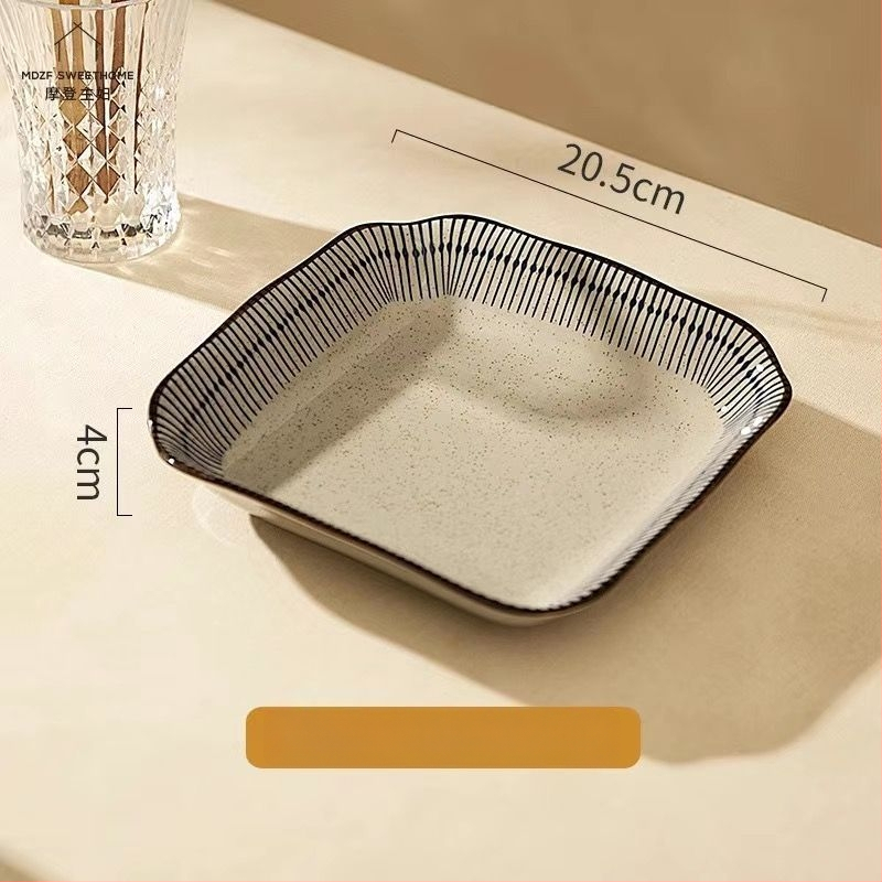 Keraminių dubenėlių komplektas su dryžiais, apvalios formos, šiuolaikinio minimalistinio stiliaus, tinkama mikrobangų krosnelei