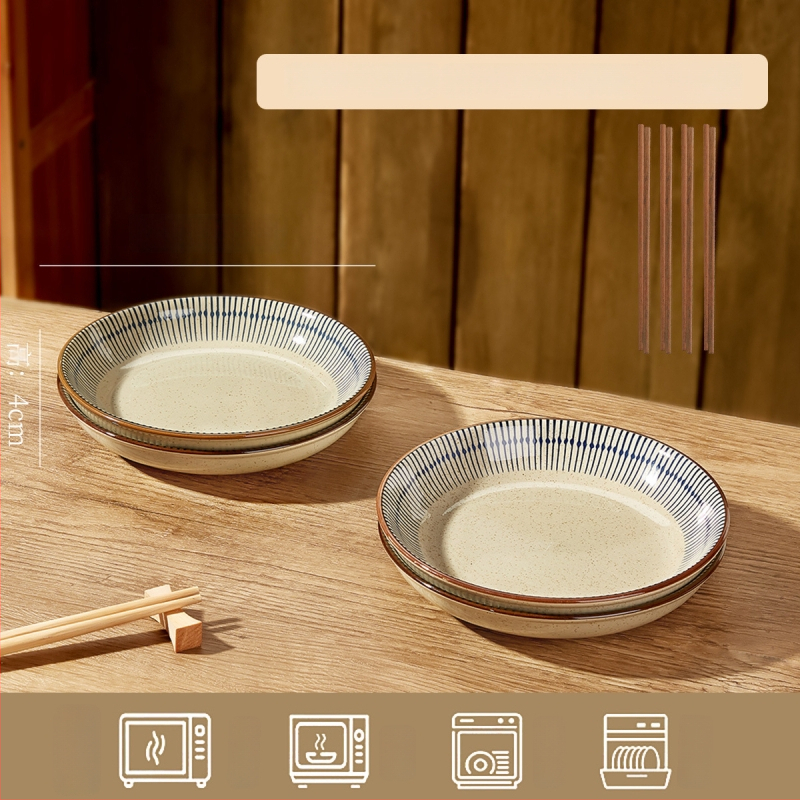 Keraminių dubenėlių komplektas su dryžiais, apvalios formos, šiuolaikinio minimalistinio stiliaus, tinkama mikrobangų krosnelei