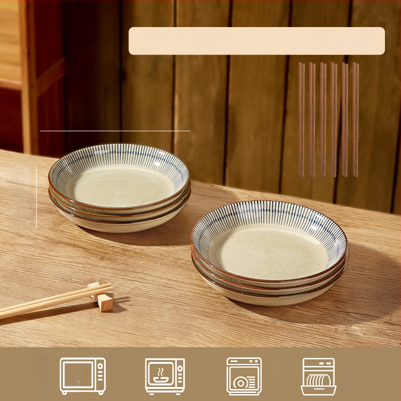 Keraminių dubenėlių komplektas su dryžiais, apvalios formos, šiuolaikinio minimalistinio stiliaus, tinkama mikrobangų krosnelei