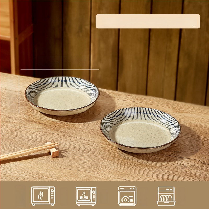 Keraminių dubenėlių komplektas su dryžiais, apvalios formos, šiuolaikinio minimalistinio stiliaus, tinkama mikrobangų krosnelei