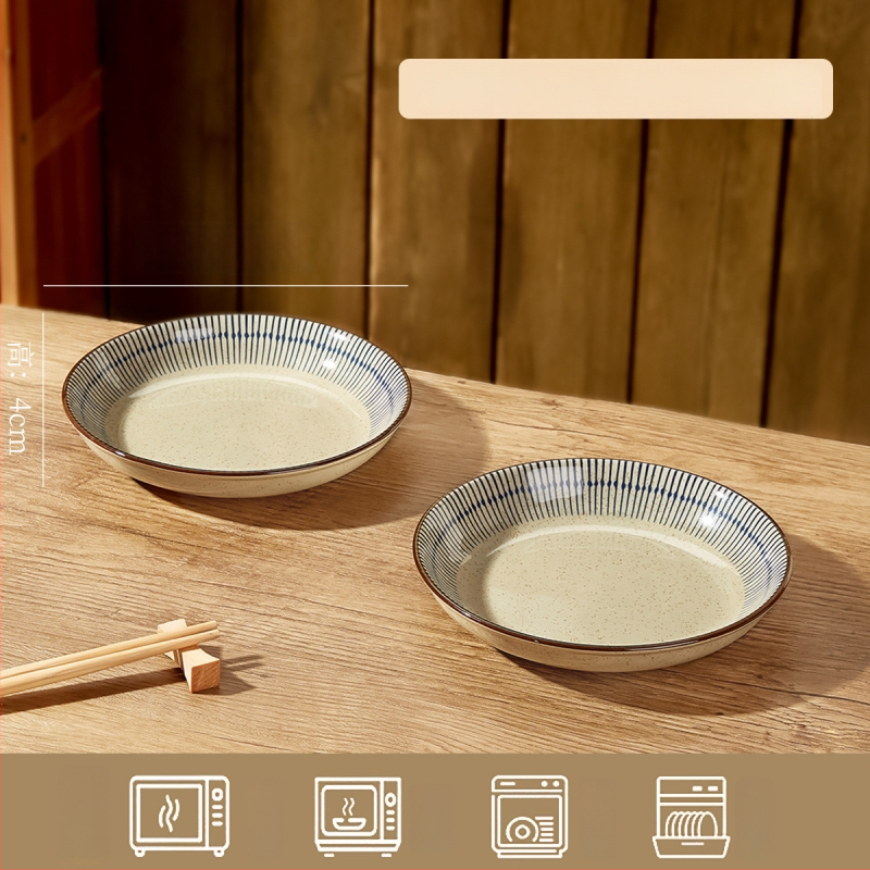 Keraminių dubenėlių komplektas su dryžiais, apvalios formos, šiuolaikinio minimalistinio stiliaus, tinkama mikrobangų krosnelei