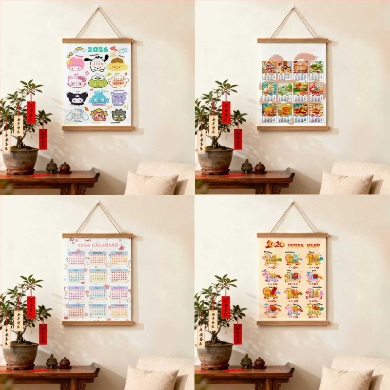 Tapetų kalendoriaus sieninis paveikslas: šiuolaikinis minimalistinis stilius, animacinių piešinių motyvas, tinkamas svetainei, miegamajam, lauke