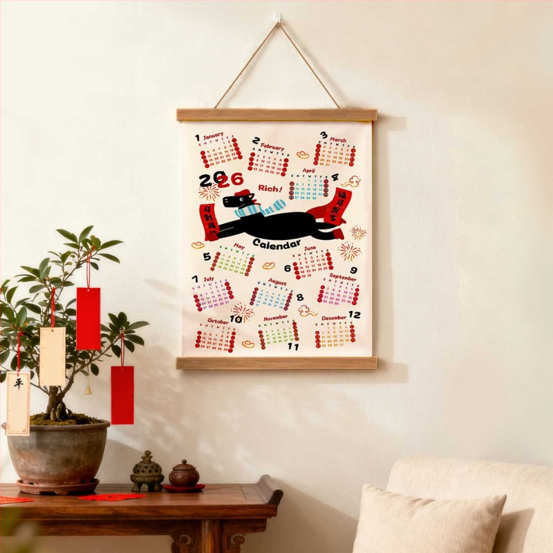 Tapetų kalendoriaus sieninis paveikslas: šiuolaikinis minimalistinis stilius, animacinių piešinių motyvas, tinkamas svetainei, miegamajam, lauke