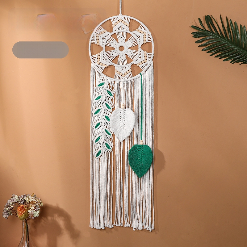 Šiaurės stiliaus bohemiškas lapų gobelenas, rankų audimas, medvilnės gobeleno sieninis dekoras svetainei, stačiakampė forma, medvilnės sudėtis 80–90%