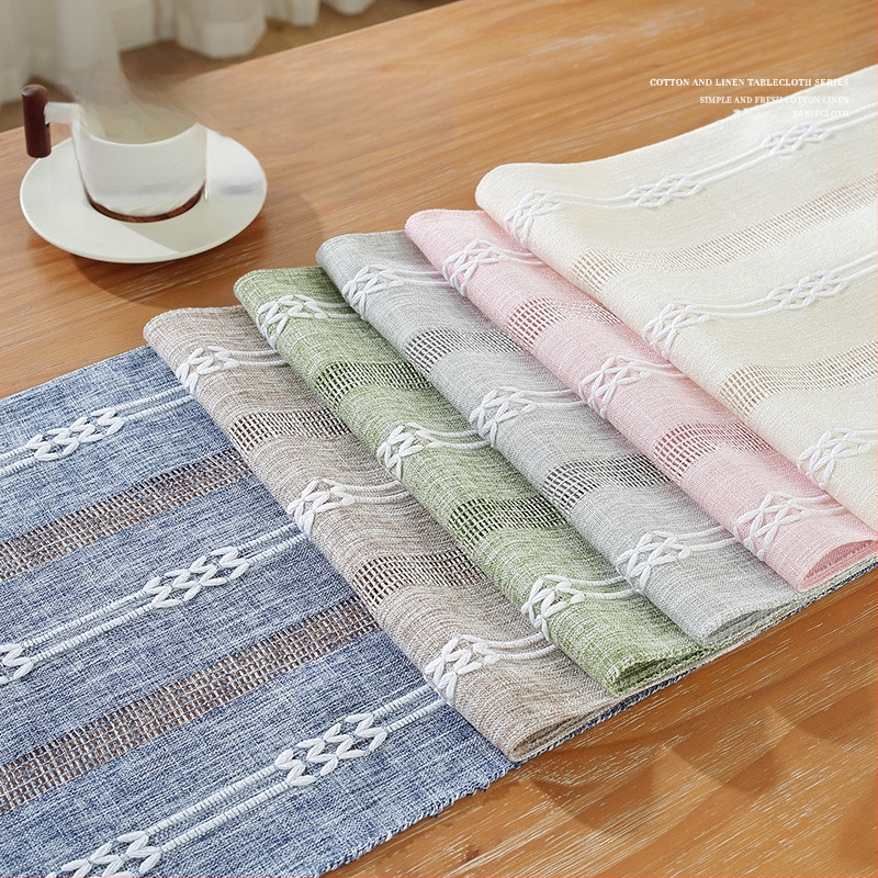 Linane laua runner triibulise mustri ja bojtidega, põhjamaade stiilis, kohandatav elutoale, magamistuppa ja tööruumile