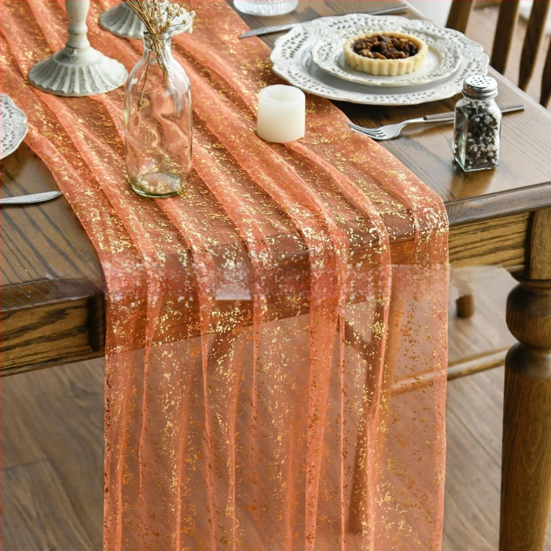 Zelta folijas tīlla galdauta lente ar spīdīgu tīklu, galvenais audums: poliester, apakšējā poliester sastāvs, mūsdienīgs minimālisma stils, pielāgošana pieejama