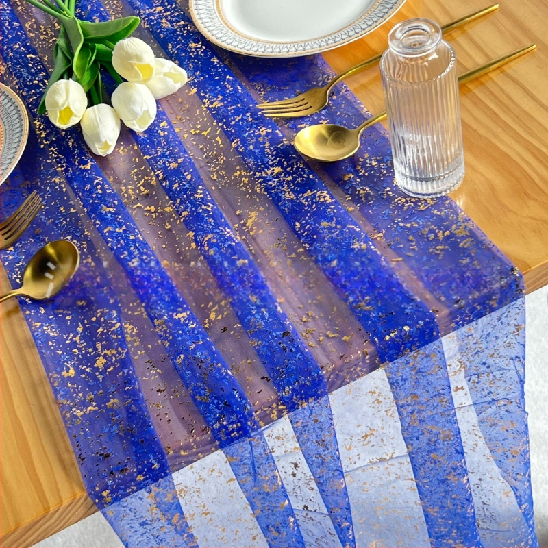 Zelta folijas tīlla galdauta lente ar spīdīgu tīklu, galvenais audums: poliester, apakšējā poliester sastāvs, mūsdienīgs minimālisma stils, pielāgošana pieejama