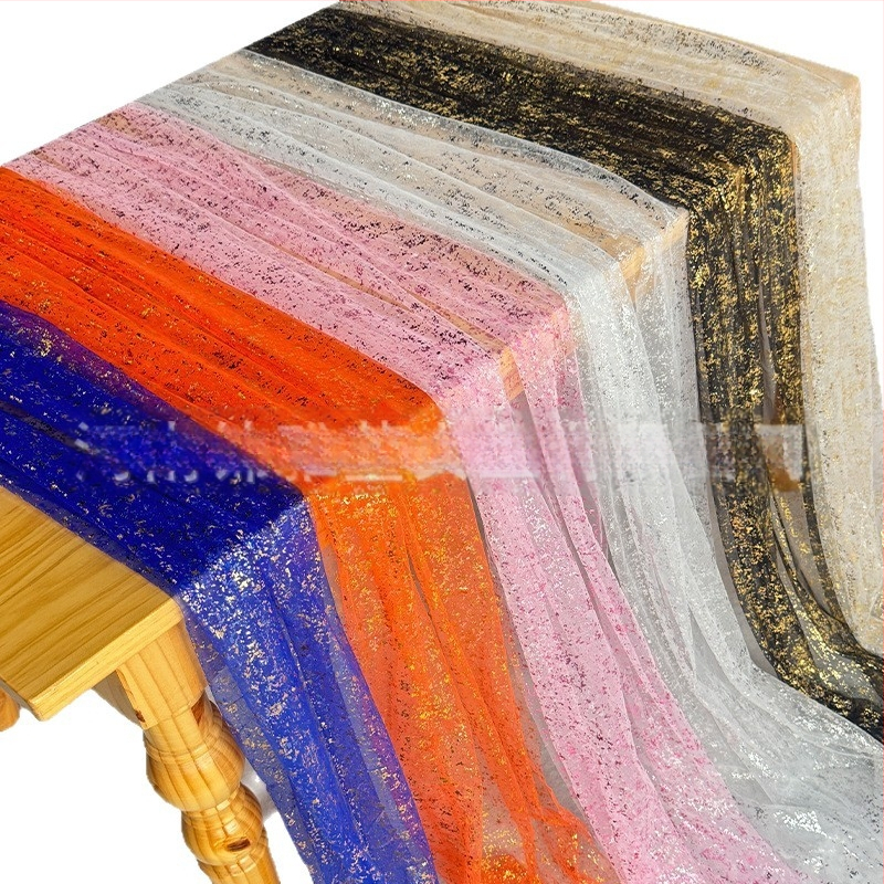 Zelta folijas tīlla galdauta lente ar spīdīgu tīklu, galvenais audums: poliester, apakšējā poliester sastāvs, mūsdienīgs minimālisma stils, pielāgošana pieejama