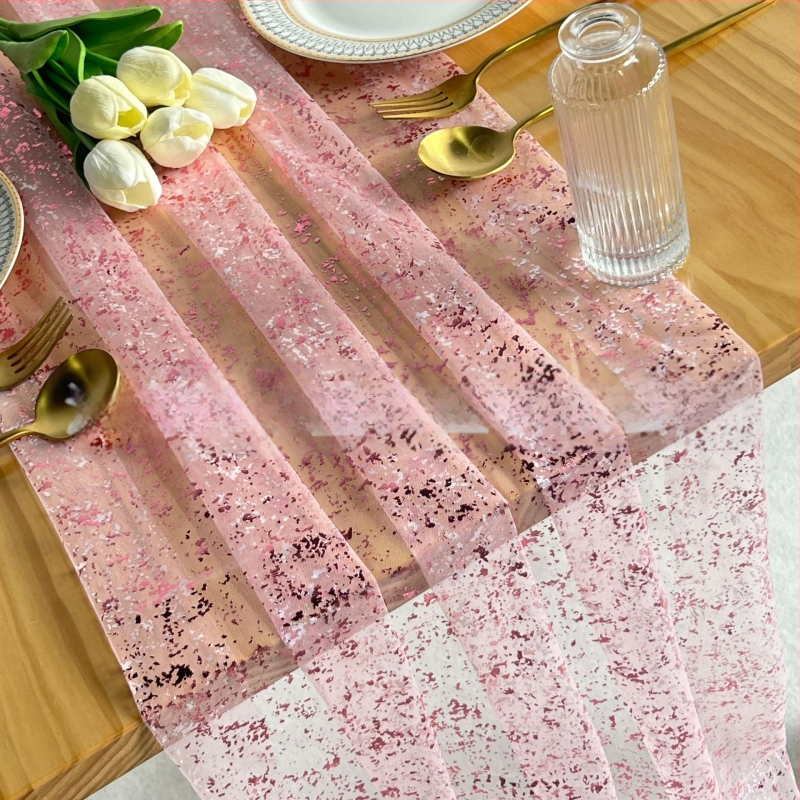 Zelta folijas tīlla galdauta lente ar spīdīgu tīklu, galvenais audums: poliester, apakšējā poliester sastāvs, mūsdienīgs minimālisma stils, pielāgošana pieejama