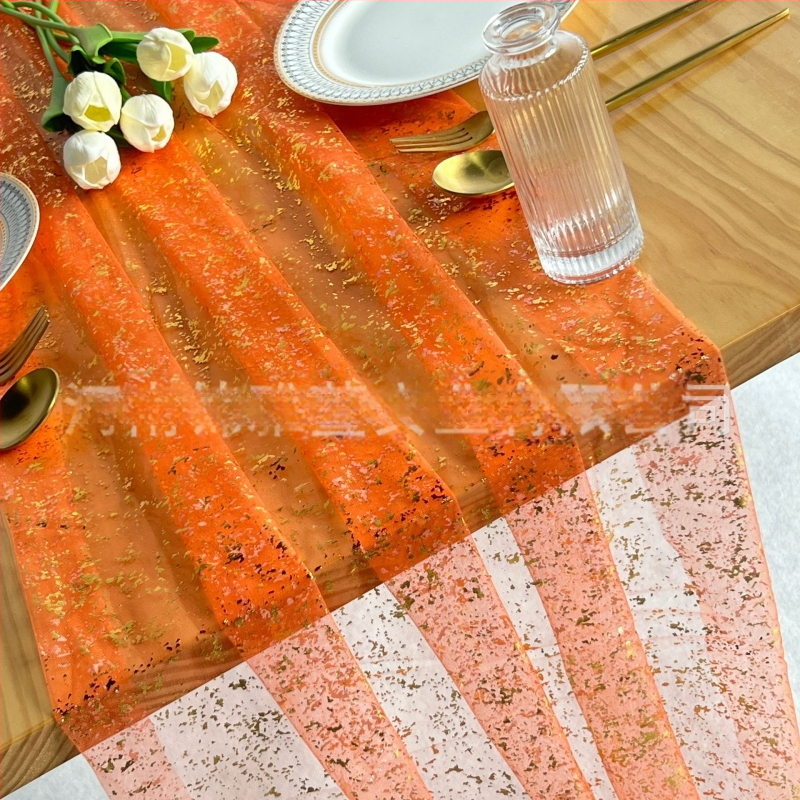 Zelta folijas tīlla galdauta lente ar spīdīgu tīklu, galvenais audums: poliester, apakšējā poliester sastāvs, mūsdienīgs minimālisma stils, pielāgošana pieejama