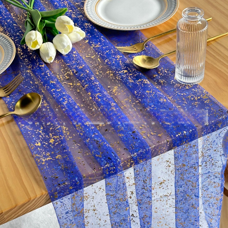 Zelta folijas tīlla galdauta lente ar spīdīgu tīklu, galvenais audums: poliester, apakšējā poliester sastāvs, mūsdienīgs minimālisma stils, pielāgošana pieejama