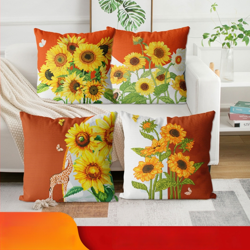 Jastučnica s križnim šivanjem – suncokret, DIY, potpuno ručno šivena