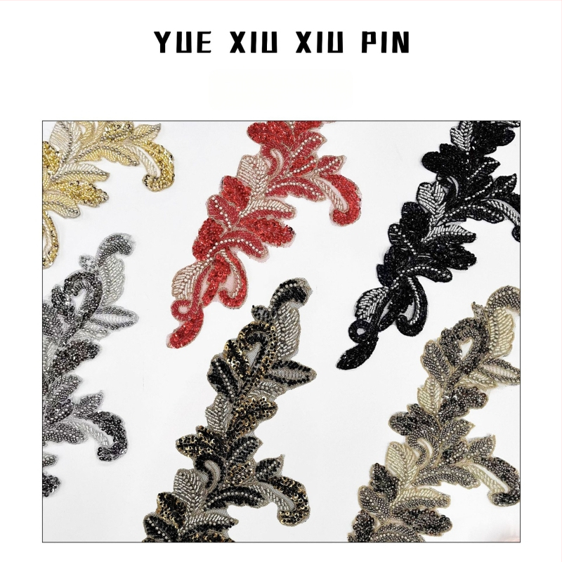 Siuvinės lapo formos sequins aplikacijos, 3D tekstilinės appliacijos iš poliesterio, skirti megztiniams, skrybėlėms, suknelėms ir aksesuarams