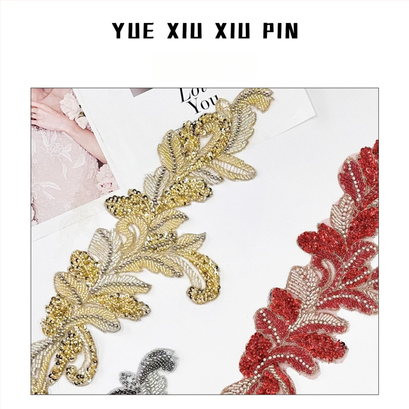 Siuvinės lapo formos sequins aplikacijos, 3D tekstilinės appliacijos iš poliesterio, skirti megztiniams, skrybėlėms, suknelėms ir aksesuarams