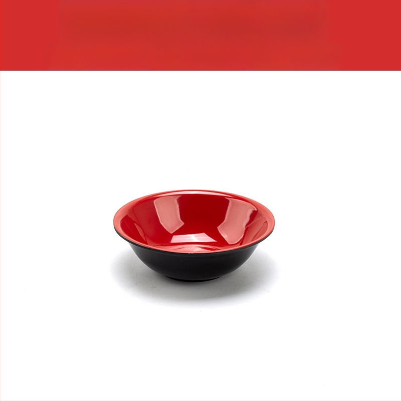 Melamininių dubenėlių rinkinys su šaukšteliu — nereguliarios formos, glazūruotas paviršius, vientisas raštas, logotipo spauda