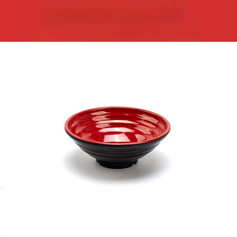 Melamininių dubenėlių rinkinys su šaukšteliu — nereguliarios formos, glazūruotas paviršius, vientisas raštas, logotipo spauda