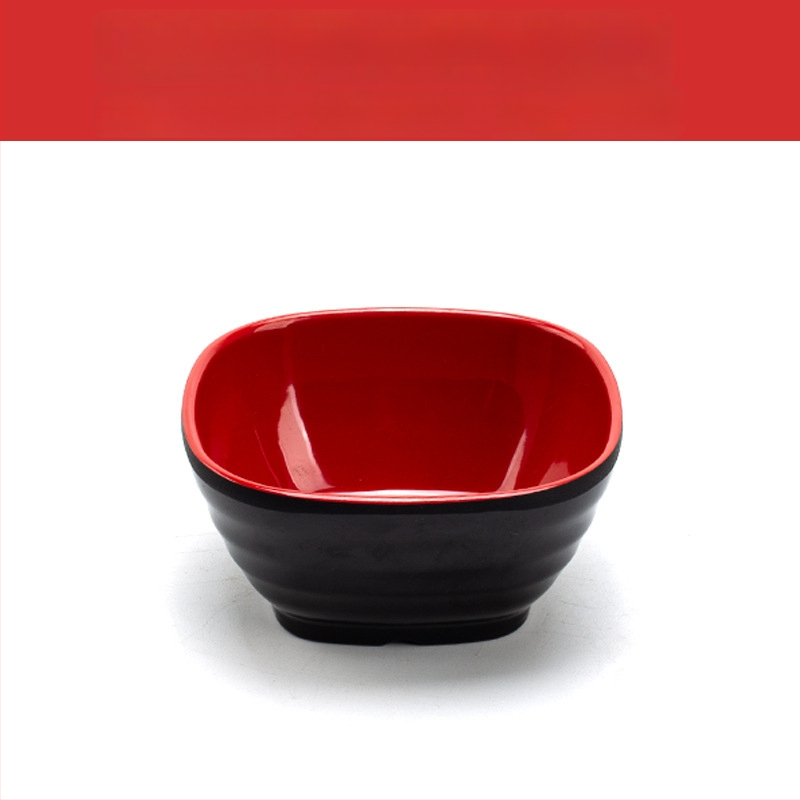 Melamininių dubenėlių rinkinys su šaukšteliu — nereguliarios formos, glazūruotas paviršius, vientisas raštas, logotipo spauda