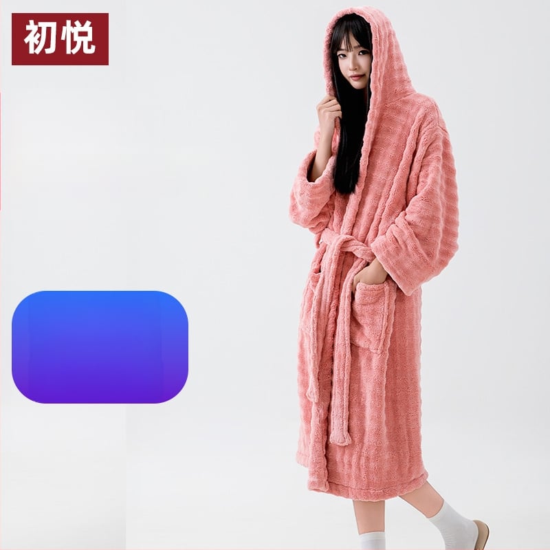 Halat de baie cu glugă pentru femei, mâneci lungi, polar coral, 100% poliester, iarnă, 860 g