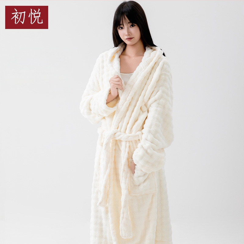 Halat de baie cu glugă pentru femei, mâneci lungi, polar coral, 100% poliester, iarnă, 860 g