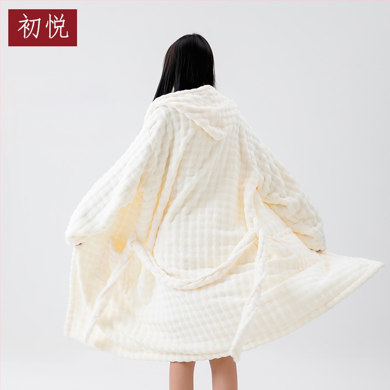 Halat de baie cu glugă pentru femei, mâneci lungi, polar coral, 100% poliester, iarnă, 860 g