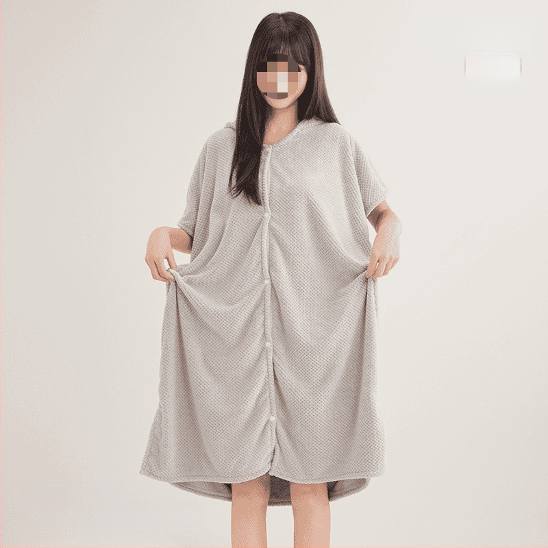 Halat de baie cu glugă din fleece coral, broderie, amestec cu spandex, 580 g