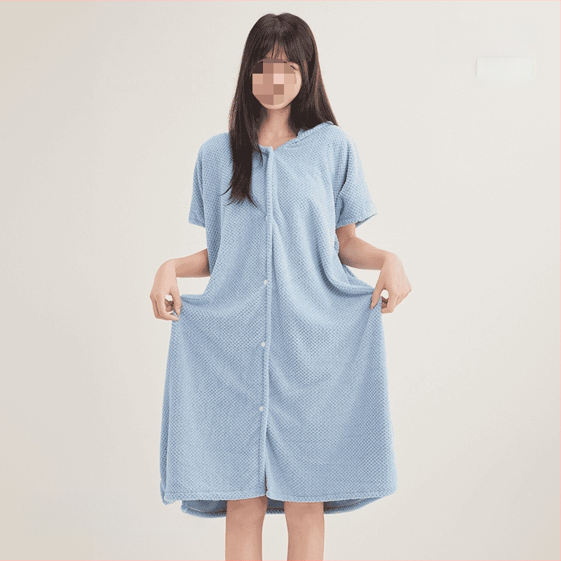 Halat de baie cu glugă din fleece coral, broderie, amestec cu spandex, 580 g