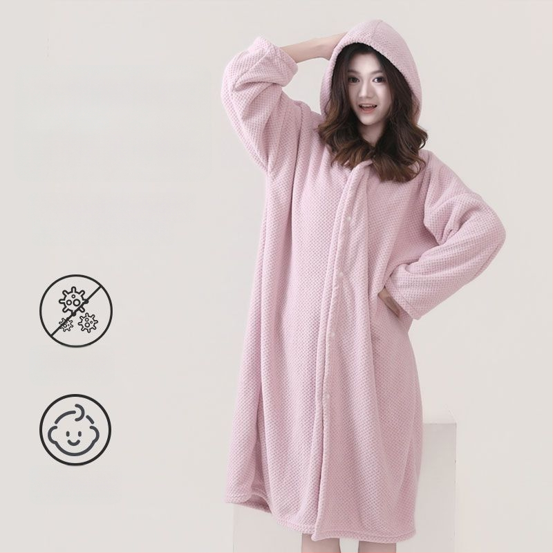 Halat de baie cu glugă, antibacterian, microfibră, absorbent, uscare rapidă, pentru femei.