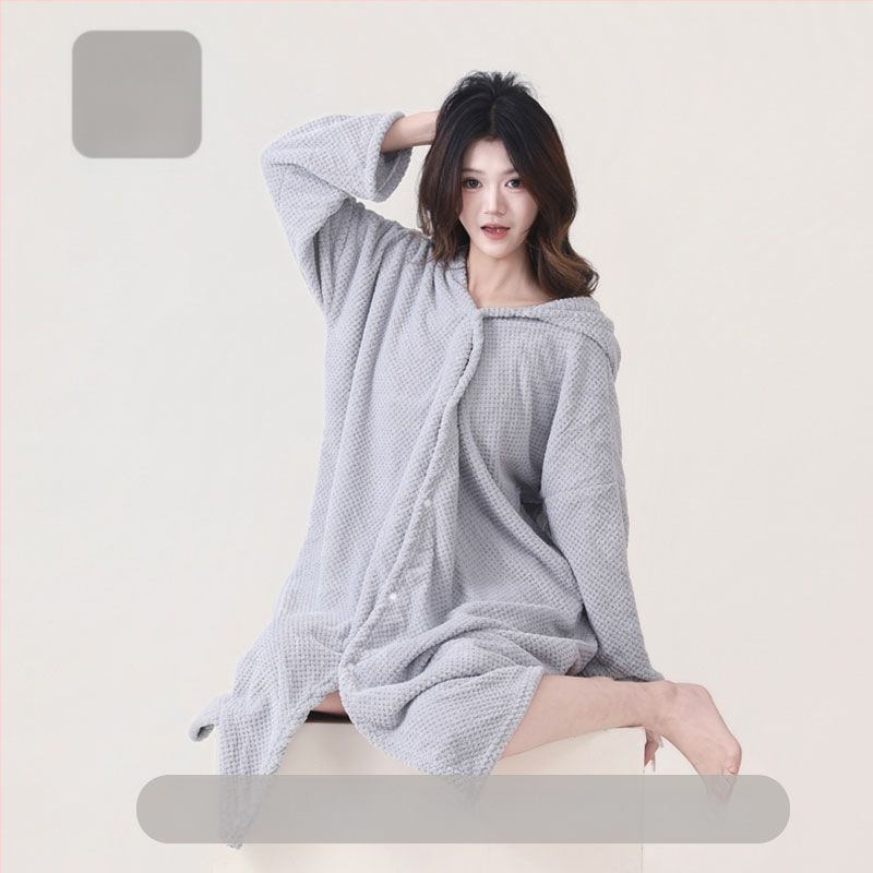 Halat de baie cu glugă, antibacterian, microfibră, absorbent, uscare rapidă, pentru femei.