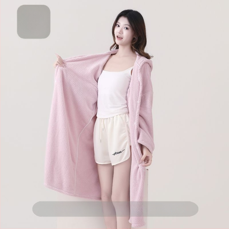 Halat de baie cu glugă, antibacterian, microfibră, absorbent, uscare rapidă, pentru femei.