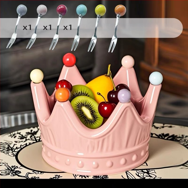 Portselani krooni kujuline puuviljade taldrik koos puuviljakahvaga, kerge luksuslik retro stiil, premium kvaliteet