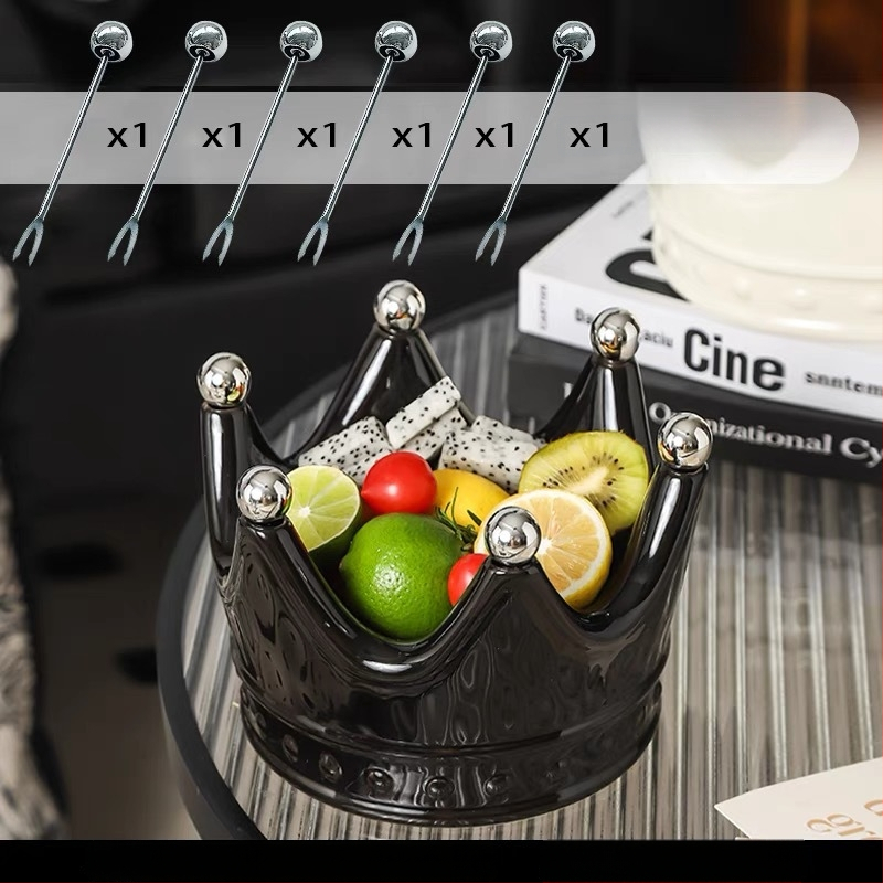 Portselani krooni kujuline puuviljade taldrik koos puuviljakahvaga, kerge luksuslik retro stiil, premium kvaliteet