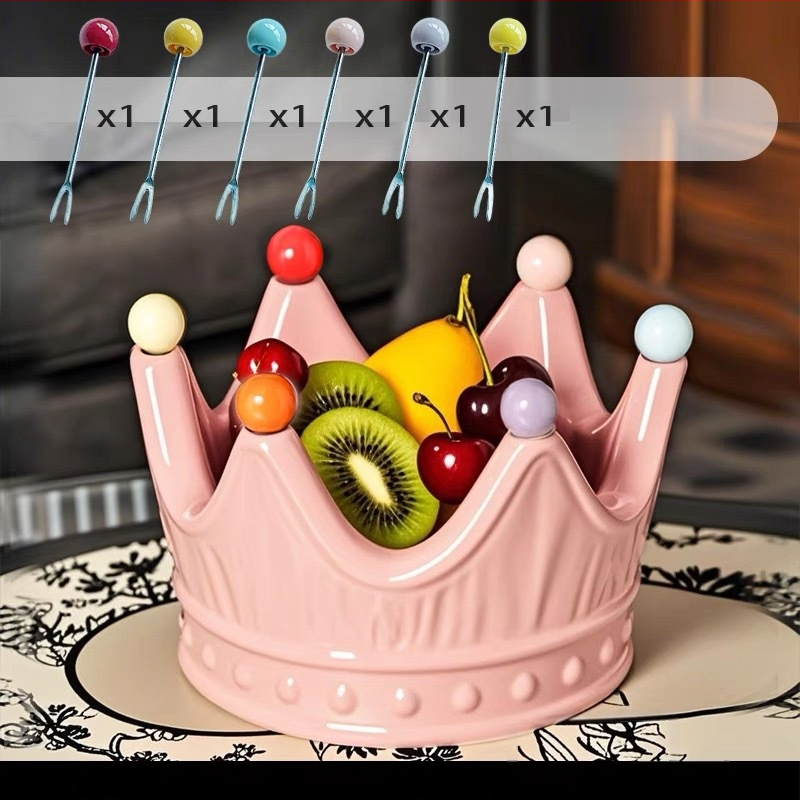 Portselani krooni kujuline puuviljade taldrik koos puuviljakahvaga, kerge luksuslik retro stiil, premium kvaliteet